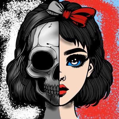 realistic girl with half skull mask