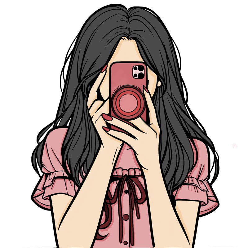 a realistic girl holding her phone taking pictures