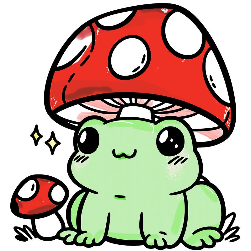 a cute frog with a mushroom hat
