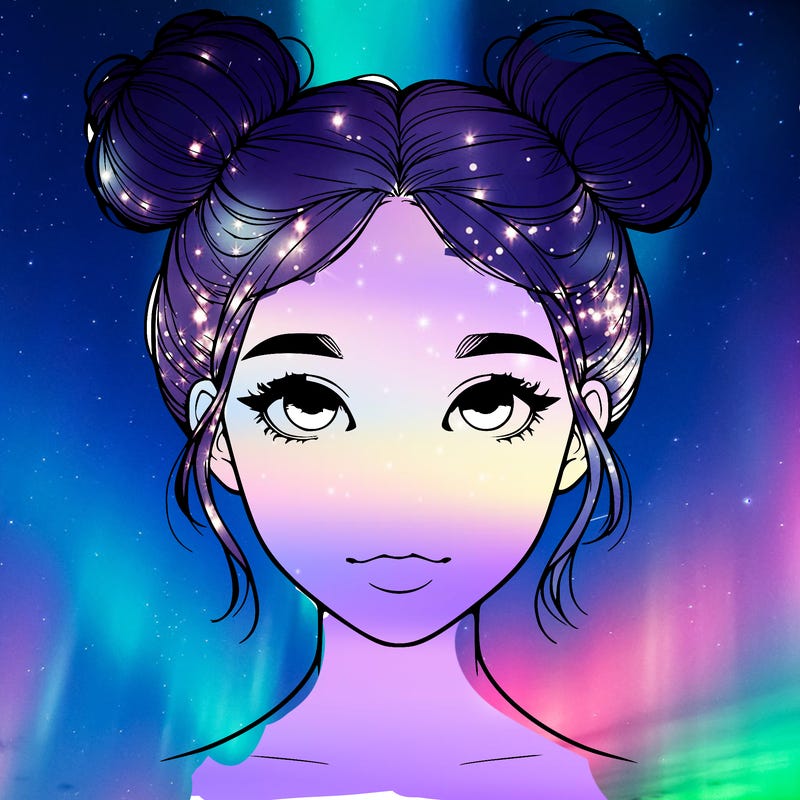 realistic girl with two buns on top of her head