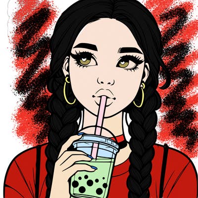 realistic girl with braided hair drinking boba