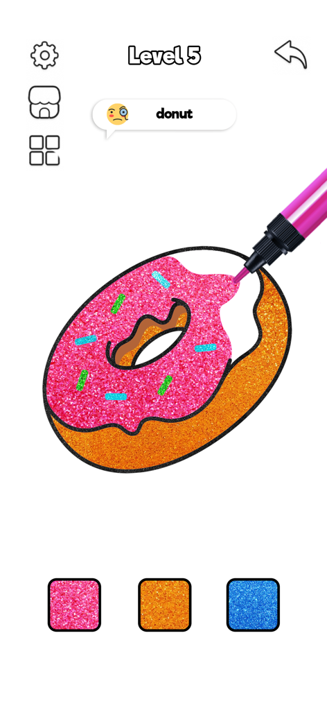ASMR Coloring Book: Paint Game - Digital coloring of a pink glitter donut in ASMR Paint Game