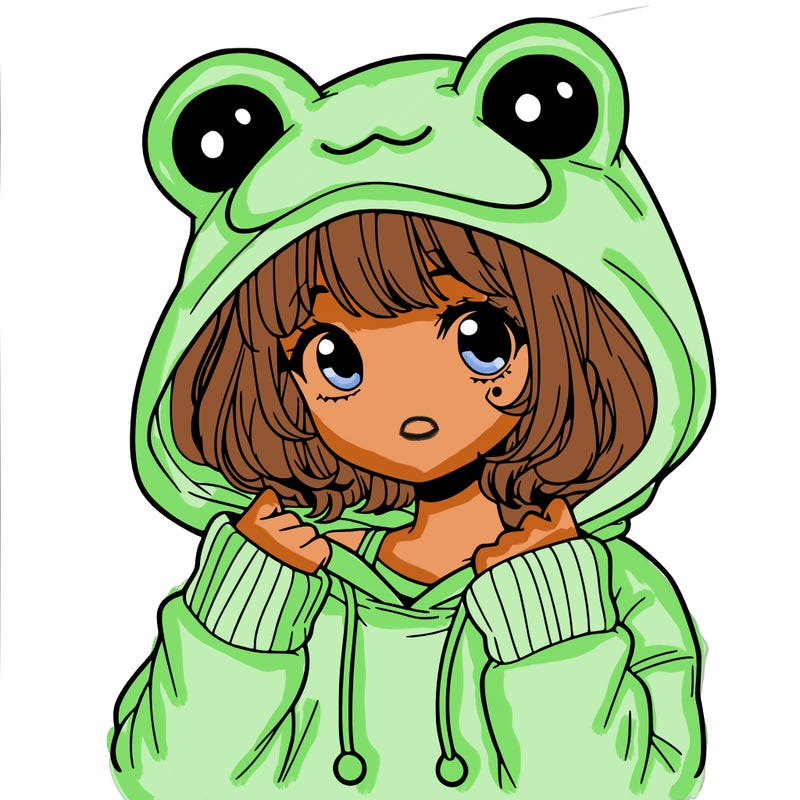 a cute teenage girl wearing a frog hoodie