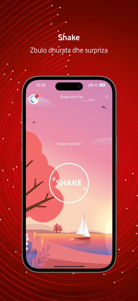 Interface do aplicativo My Vodafone Albânia para o recurso de presente Shake and Win