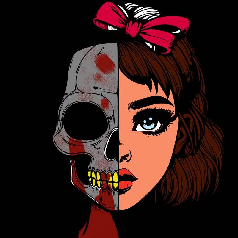 realistic girl with half skull mask
