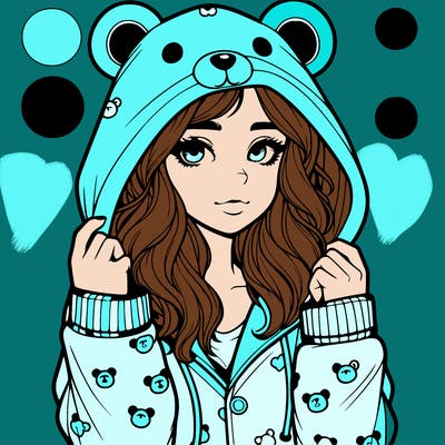 realistic girl in a animal pjs hoodie