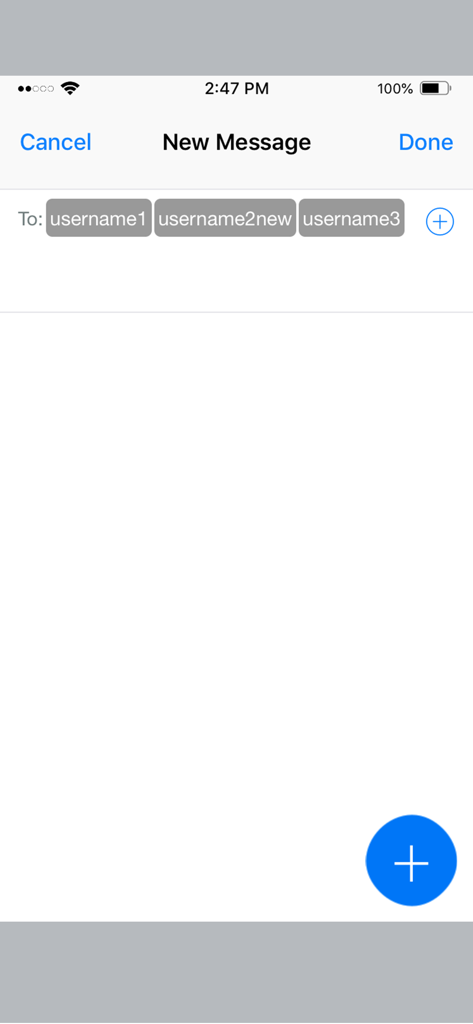 MeMi Message - Pantalla de nuevo mensaje con varios destinatarios en la aplicación MeMi Message