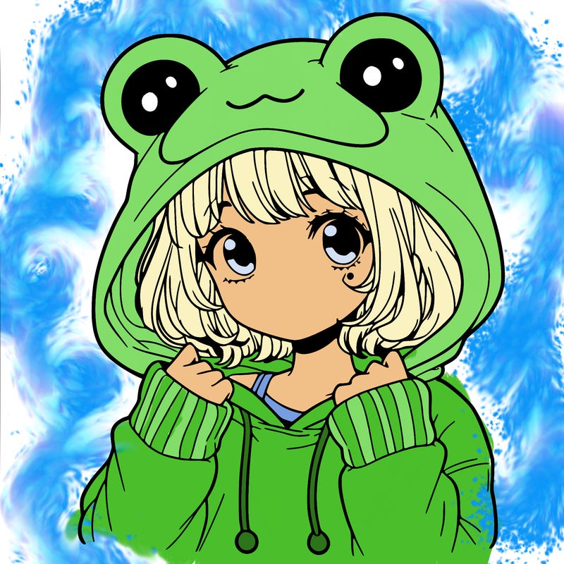 a cute teenage girl wearing a frog hoodie