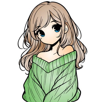 shy pretty girl wearing a sweater that is falling off one shoulder portrait