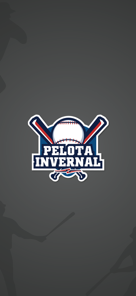 Pelota Invernal - Pelota Invernal app splash screen featuring a baseball and crossed bats logo on a grey background