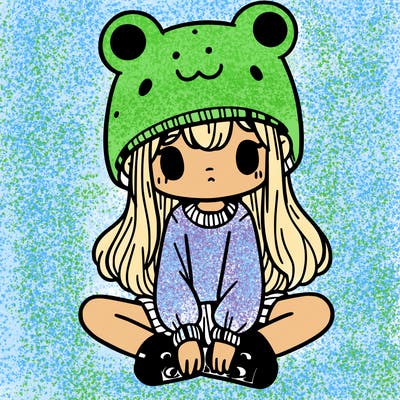 a girl wearing a frog hat and some frog socks