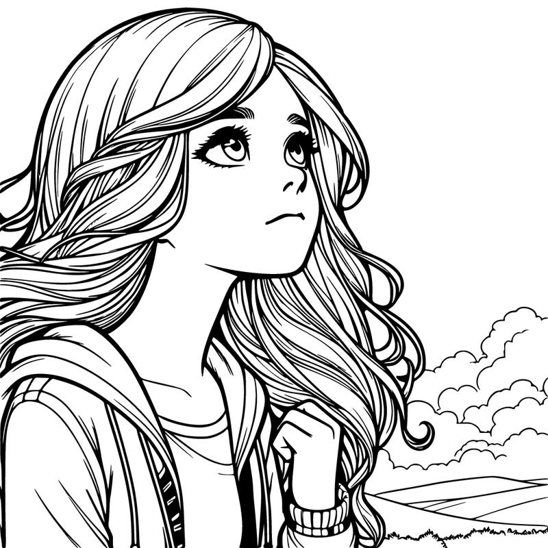 realistic girl looking at the sky