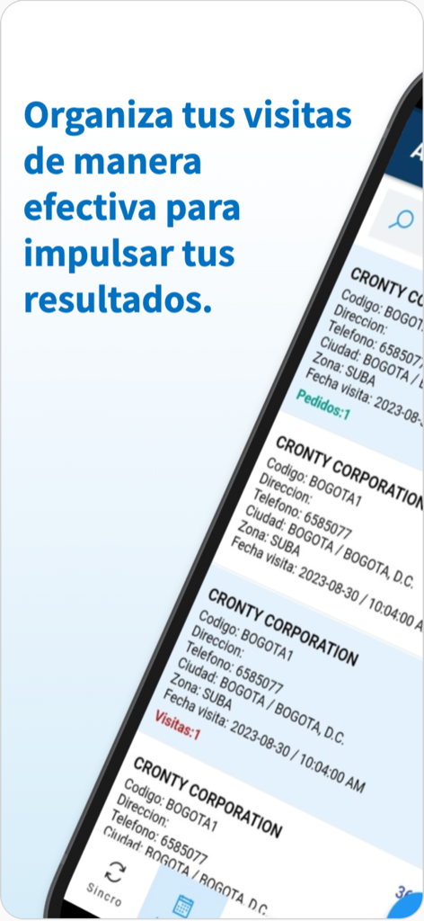 Terus - Terus app interface showing client visit logs and organization for field sales reps