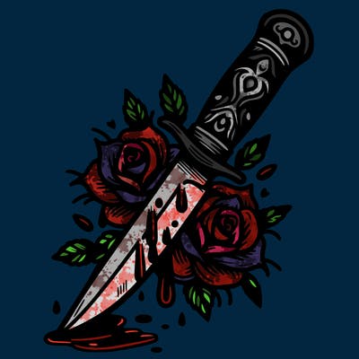 knife with roses and thorns and blood