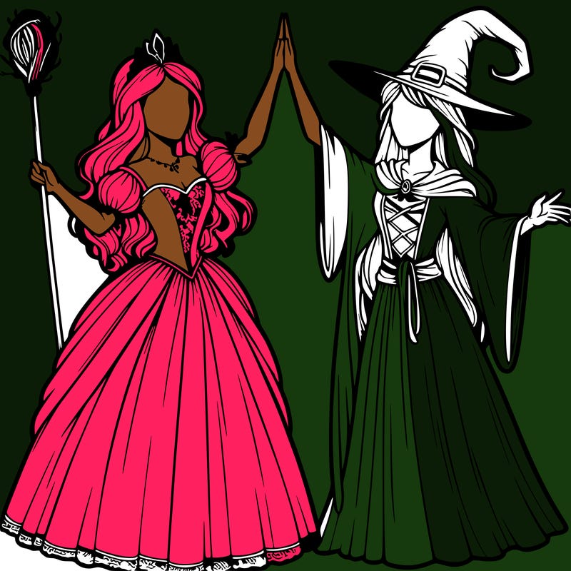 detailed realistic split of a princess and a witch