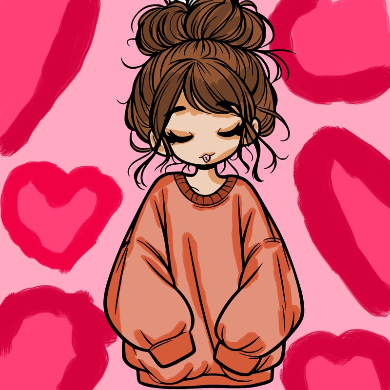 girl with baggy sweatshirt and messy bun