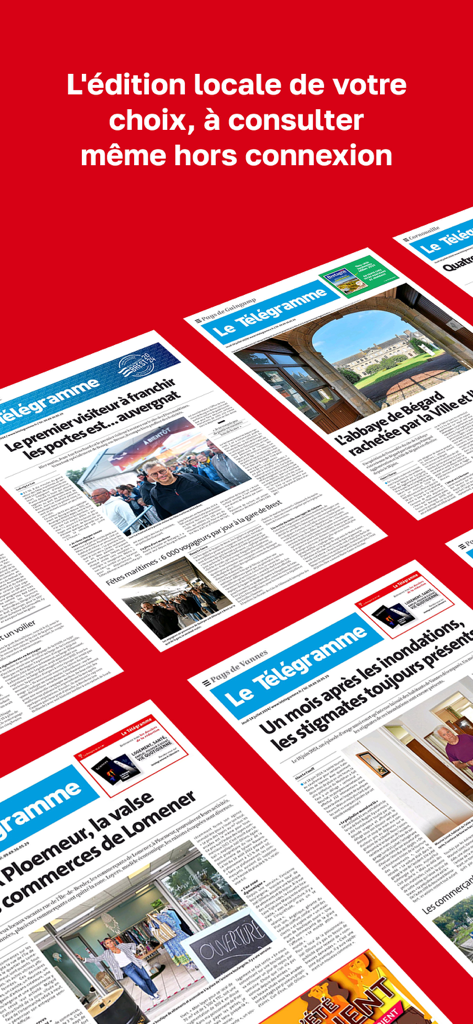 A showcase of multiple digital local editions of Le Telegramme newspaper available for offline reading
