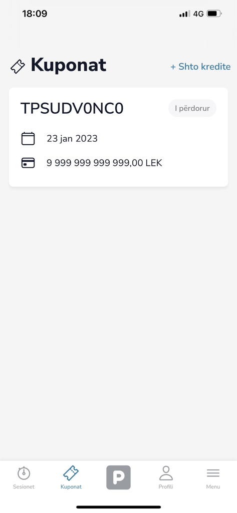 Tirana Parking - Tirana Parking mobile app screen showing a used parking coupon with its value in LEK.