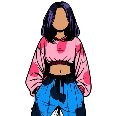 realistic girl faceless with baggy pants and a crop top