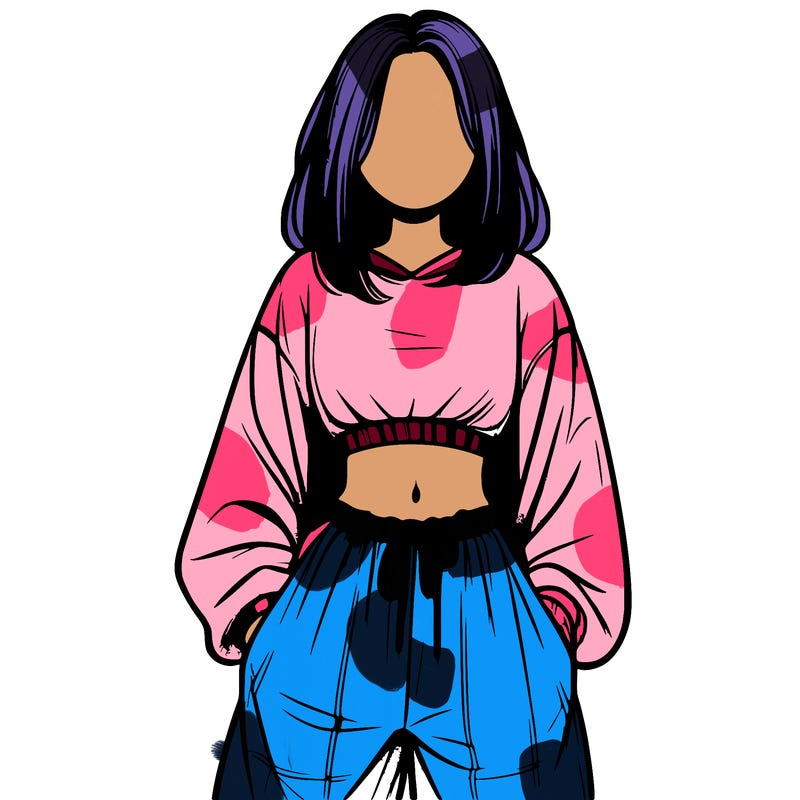 realistic girl faceless with baggy pants and a crop top