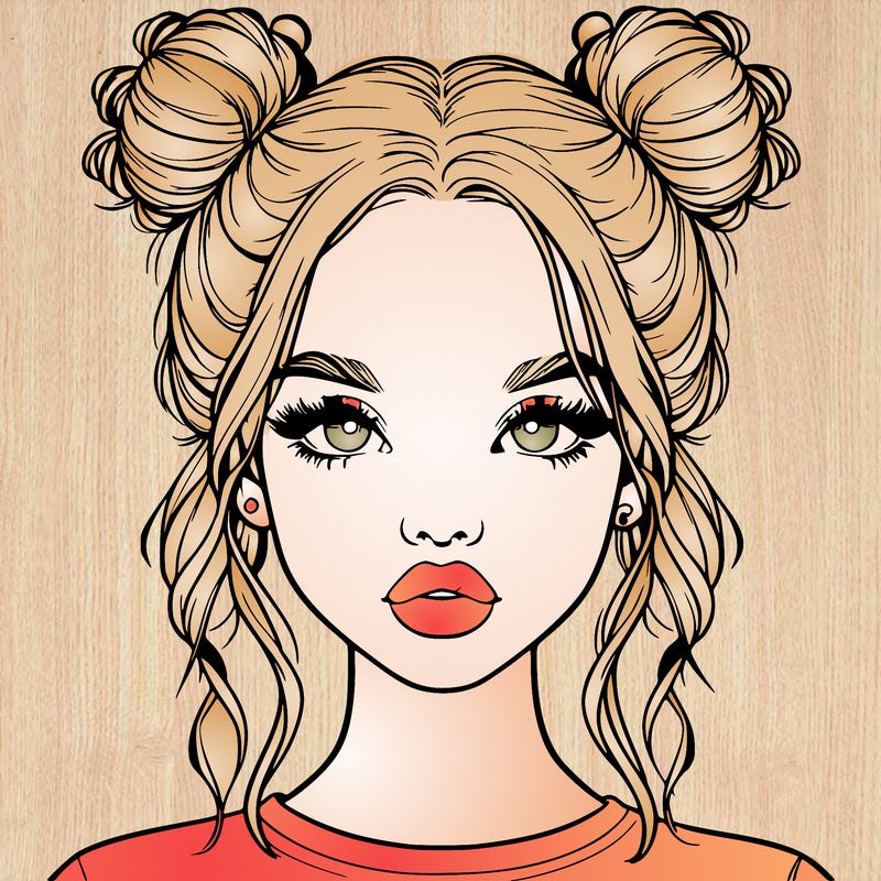 realistic girl with two buns in hair and lips