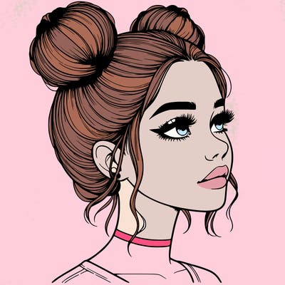 realistic girl with buns on the top of her head
