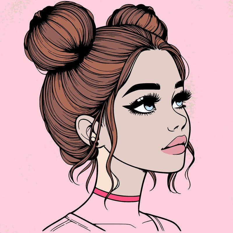 realistic girl with buns on the top of her head