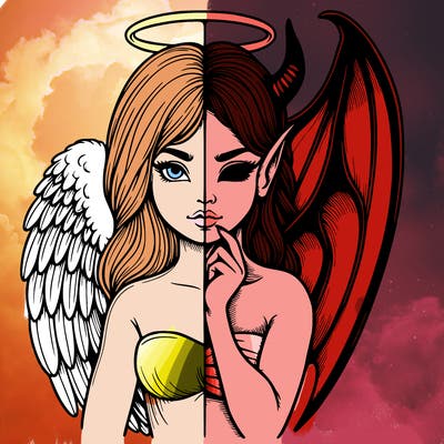 realistic angel half demon