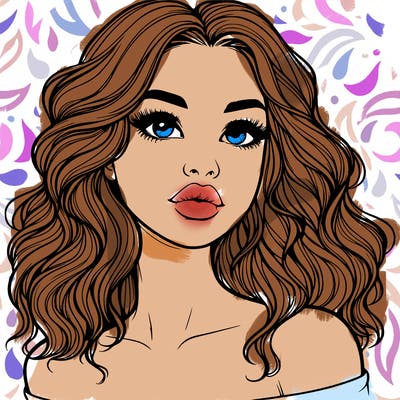 realistic girl with wavy hair and lips