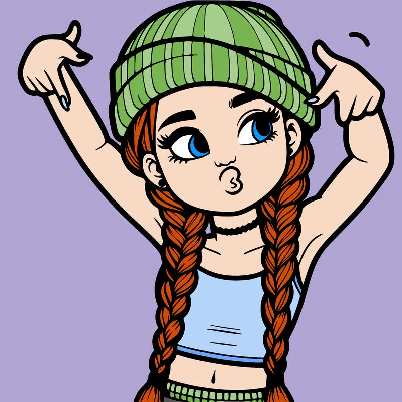 realistic teenage girl with braids and a beanie and crop top doing 🫶🏼