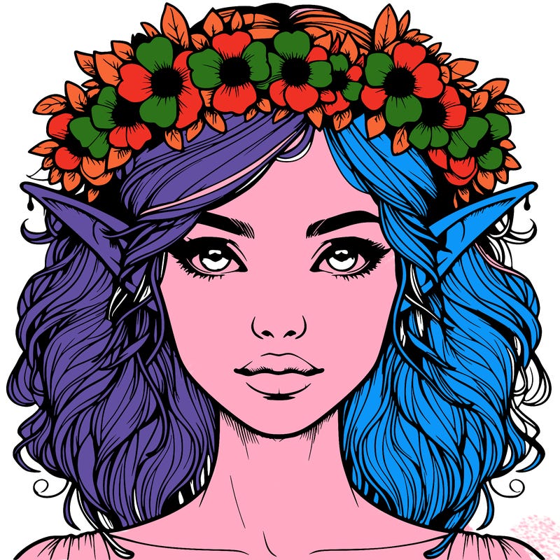realistic female elf with flower crown