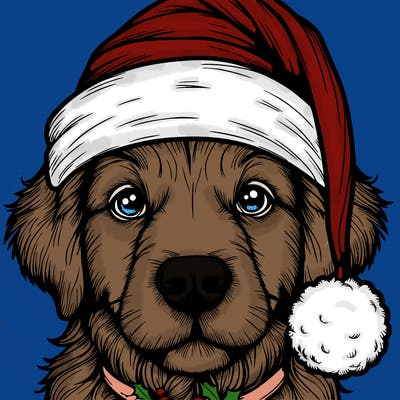 realistic dog with a christmas hat