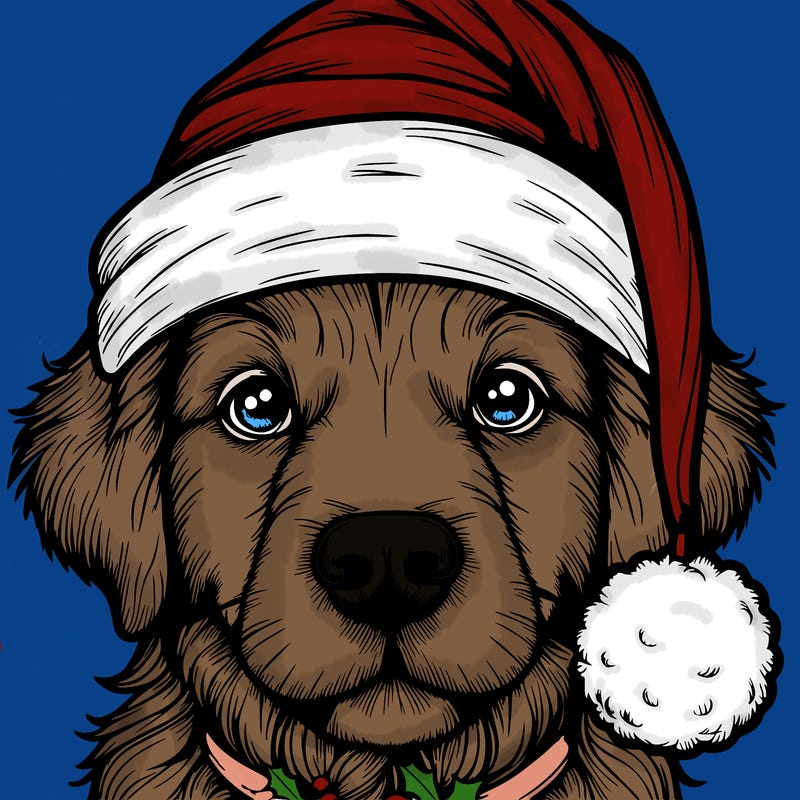realistic dog with a christmas hat