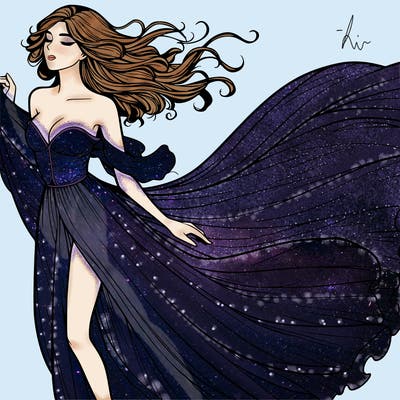 realistic woman in dress flowing the the wind