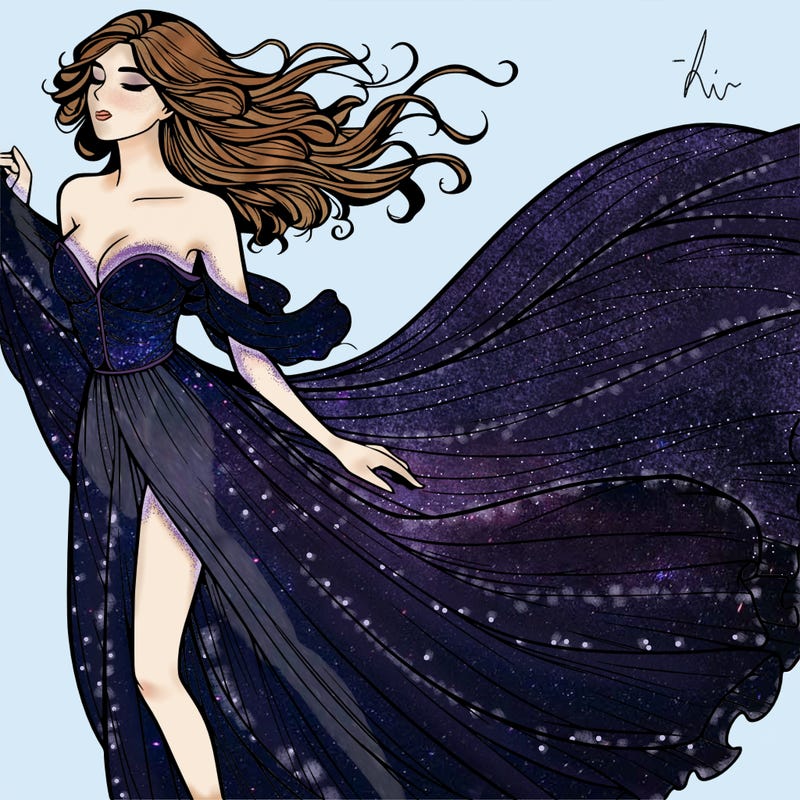 realistic woman in dress flowing the the wind