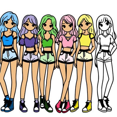 a group of girls wearing crop tops and shorts
