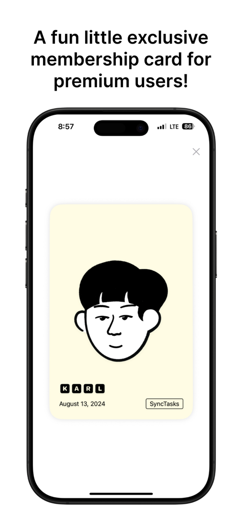 SyncTasks exclusive premium membership card with a minimalist line art portrait