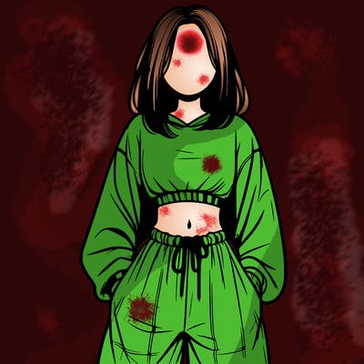 realistic girl faceless with baggy pants and a crop top