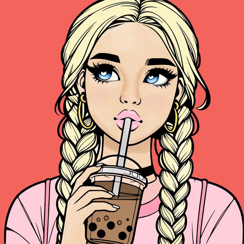 realistic girl with braided hair drinking boba