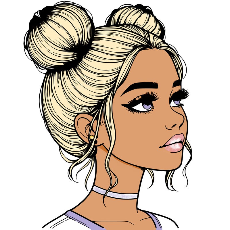 realistic girl with buns on the top of her head