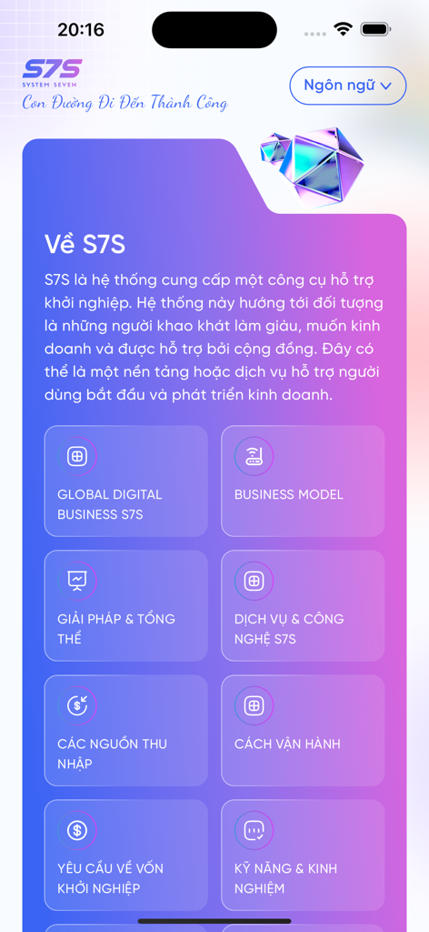 S7S System Seven - S7S System Seven mobile app interface showing various business and marketing tools