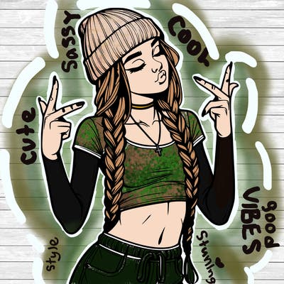 realistic teenage girl with braids and a beanie and crop top doing 🫶🏼