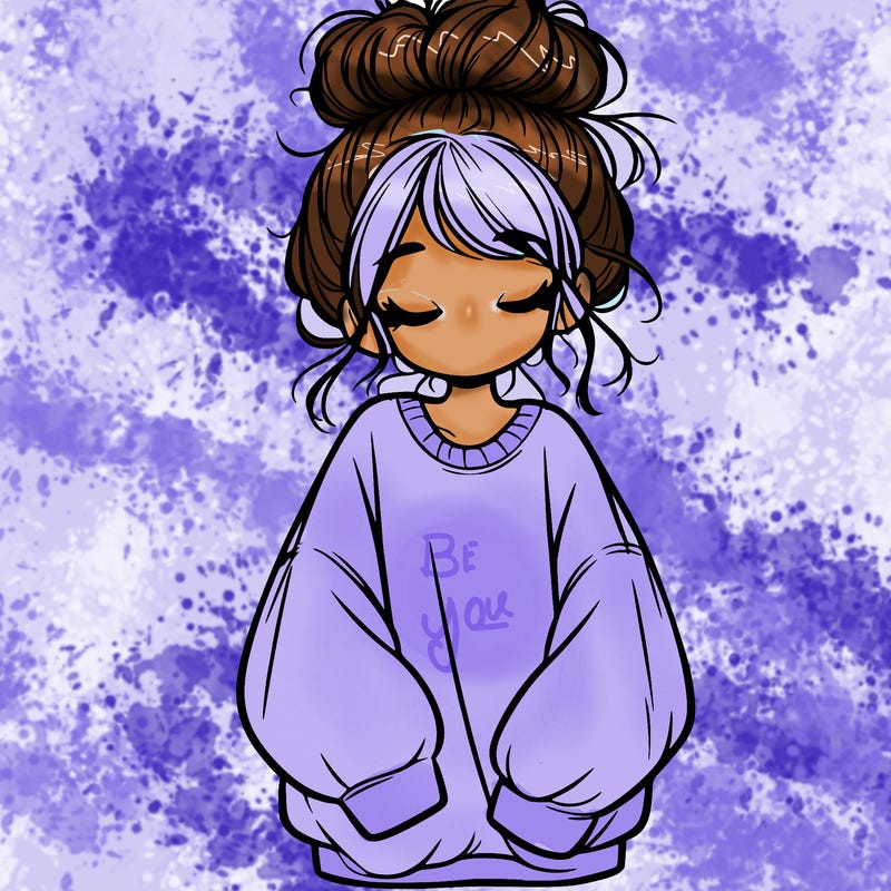 girl with baggy sweatshirt and messy bun