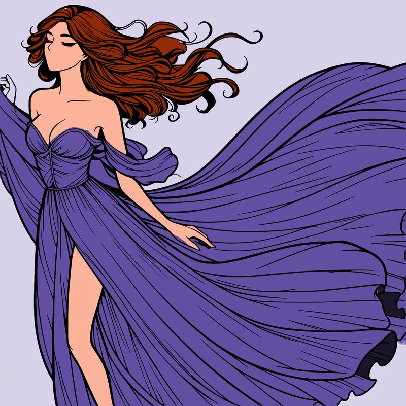 realistic woman in dress flowing the the wind