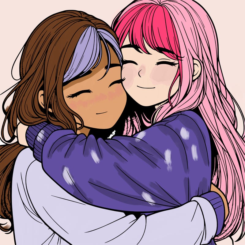 realistic two girls hugging