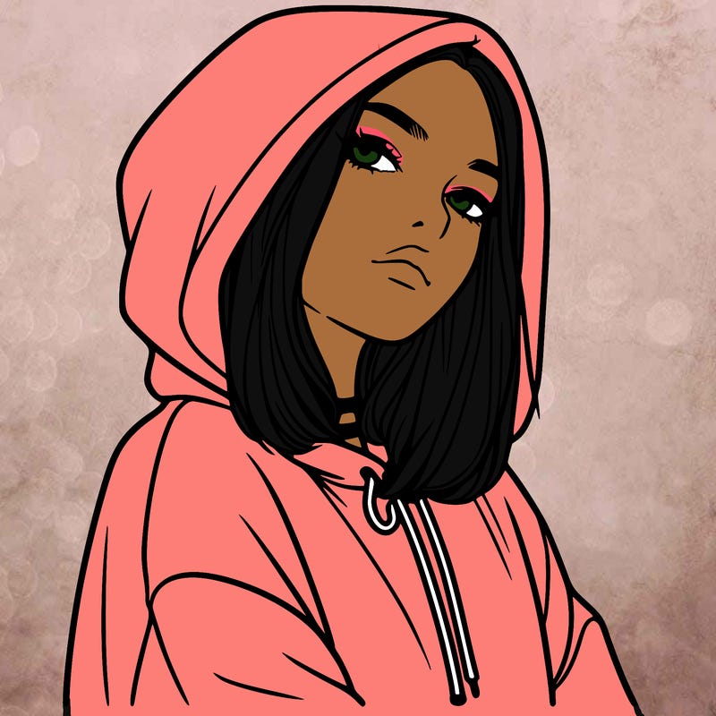 a realistic girl in a hoodie