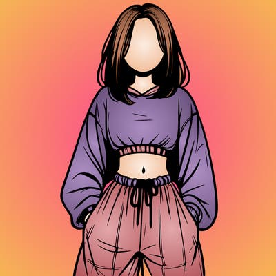 realistic girl faceless with baggy pants and a crop top