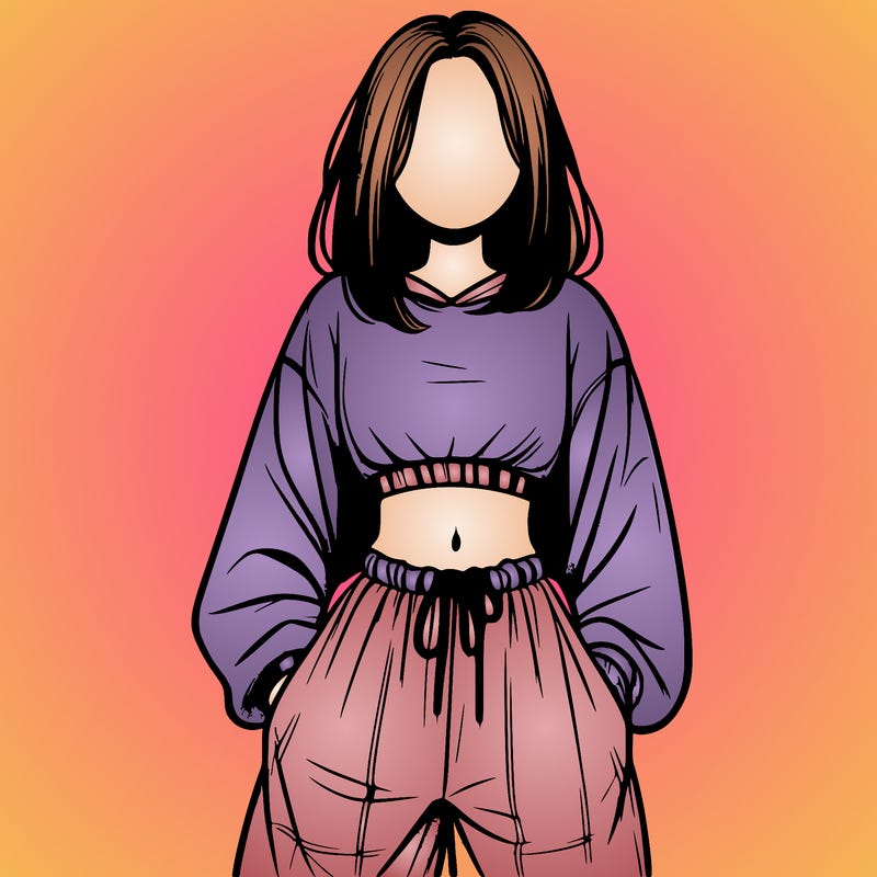 realistic girl faceless with baggy pants and a crop top