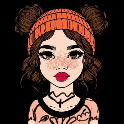 realistic girl with buns in her hair with a beanie on