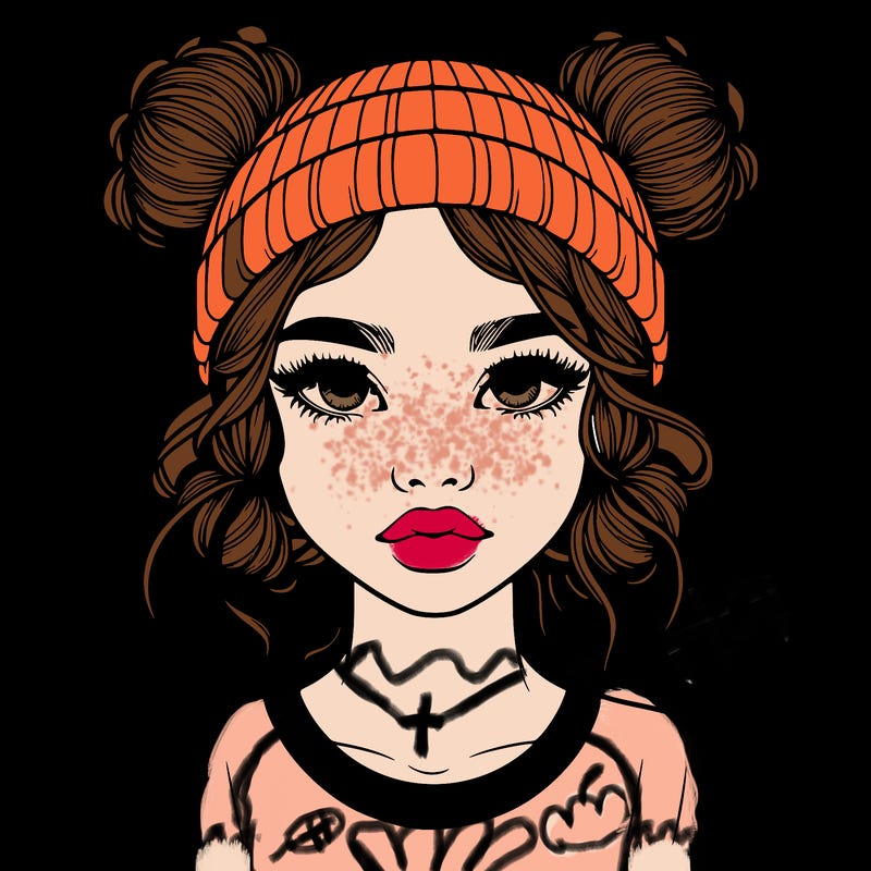 realistic girl with buns in her hair with a beanie on